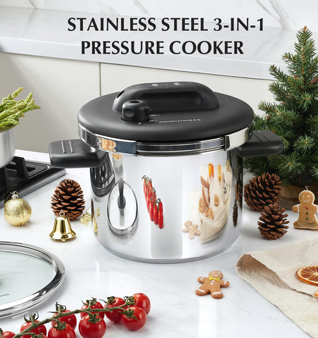 KOCH SYSTEME CS glass lid and steamer enable easy monitoring and steaming.