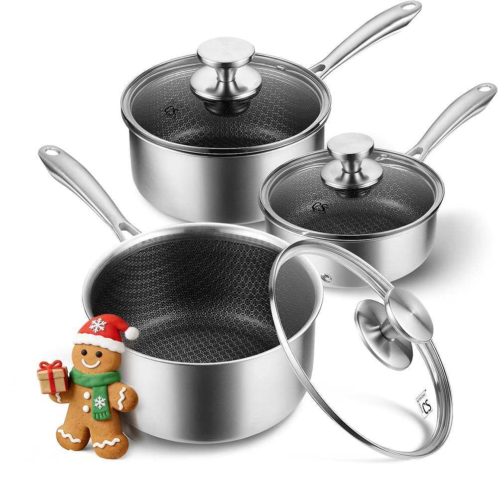 KOCH SYSTEME CS hybrid honeycomb interior 1qt saucepan for easy non-stick cooking.