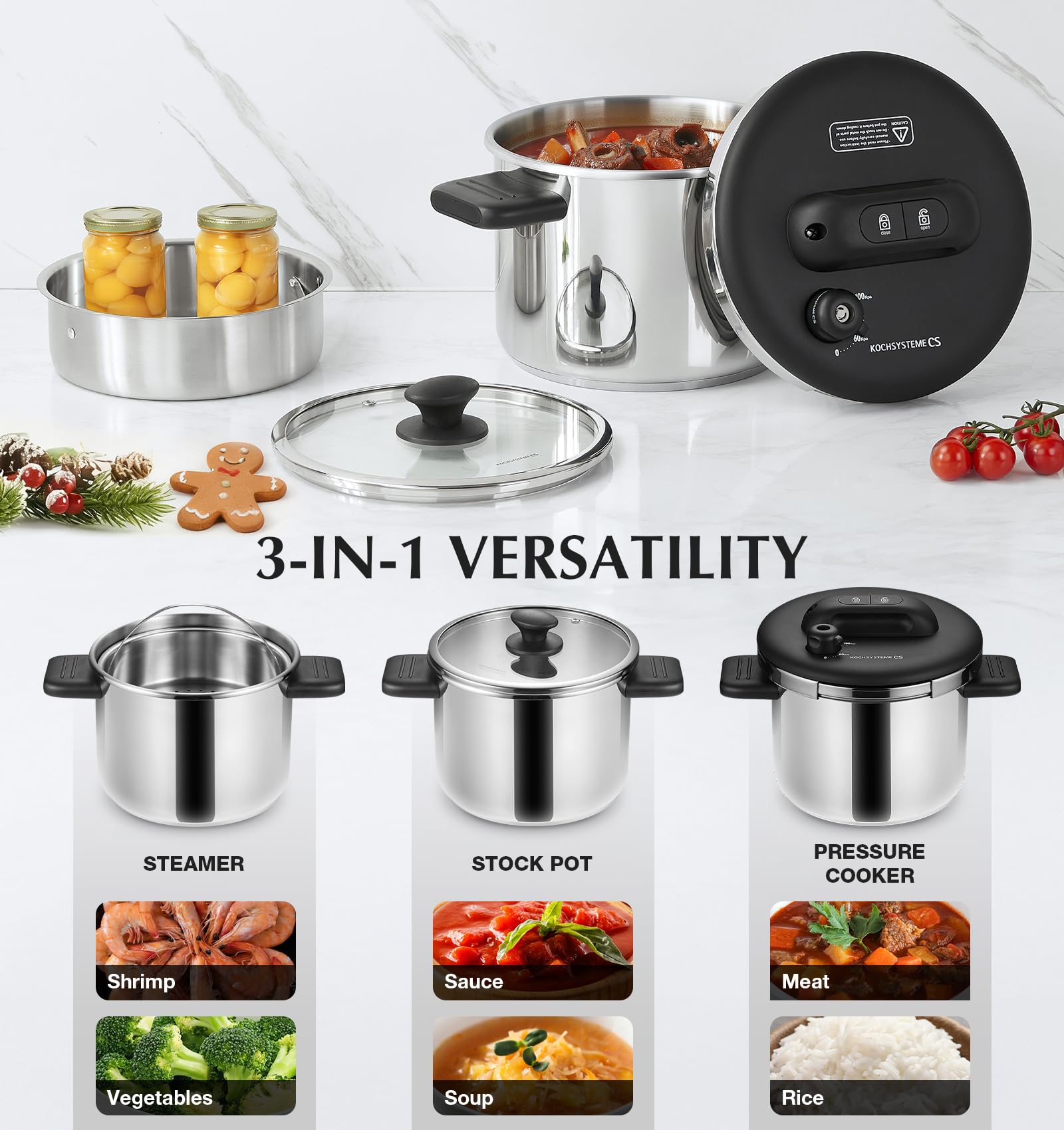 KOCH SYSTEME CS induction-ready triple-layer base for fast, even heating.