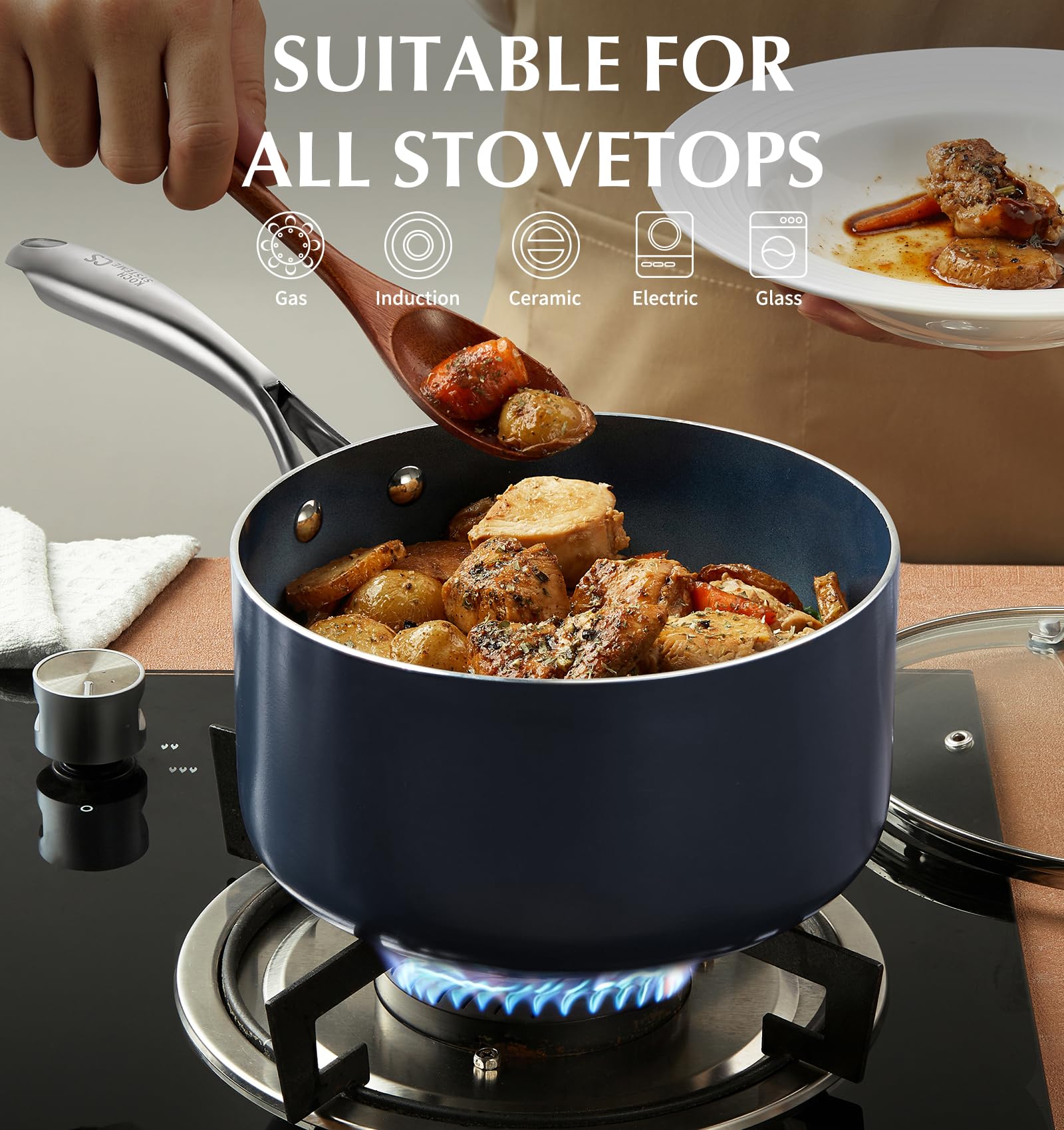KOCH SYSTEME CS 1qt base provides even heating; reduce hot spots during simmering