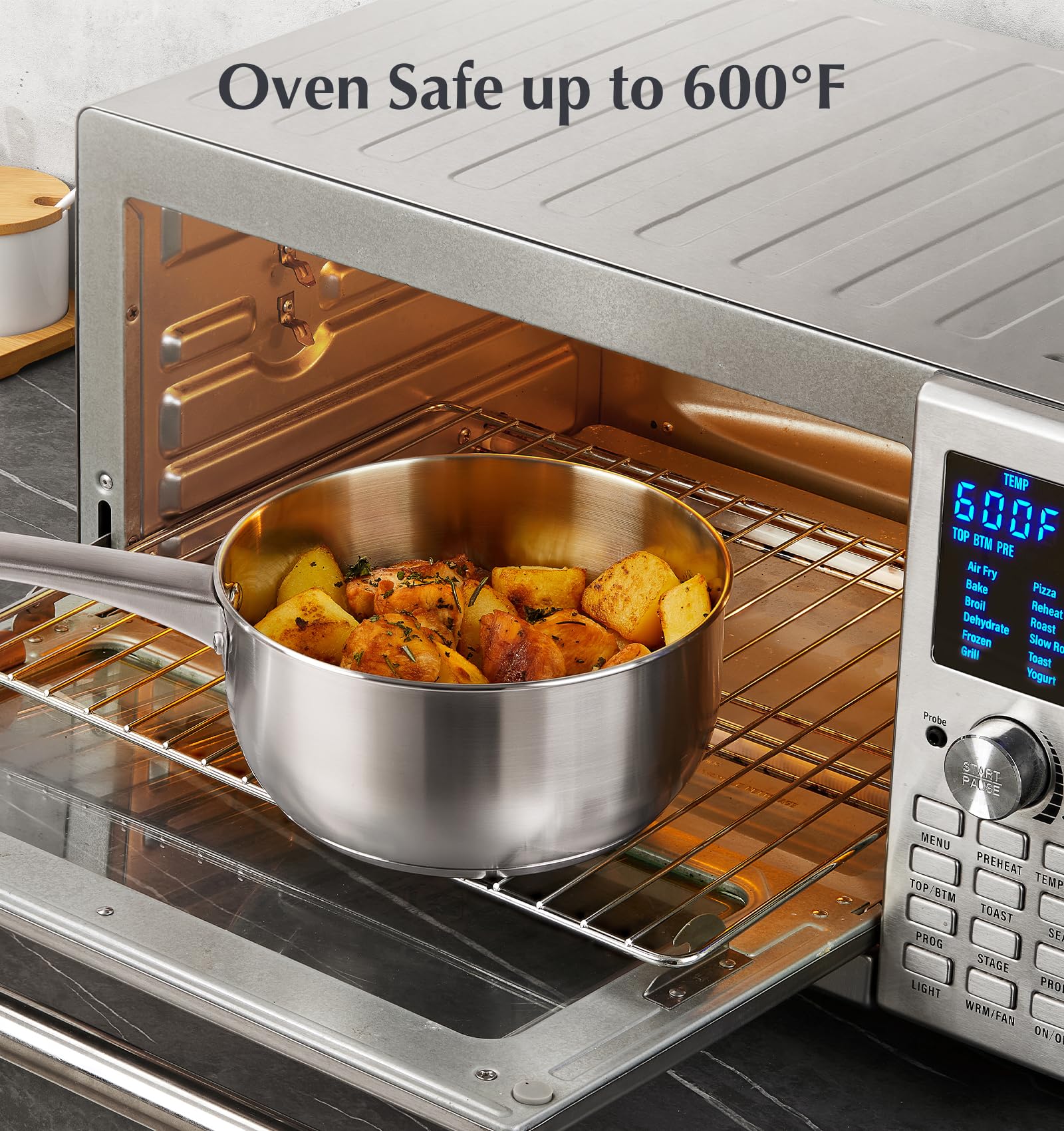 KOCH SYSTEME CS oven-safe up to 600°F for finishing dishes.