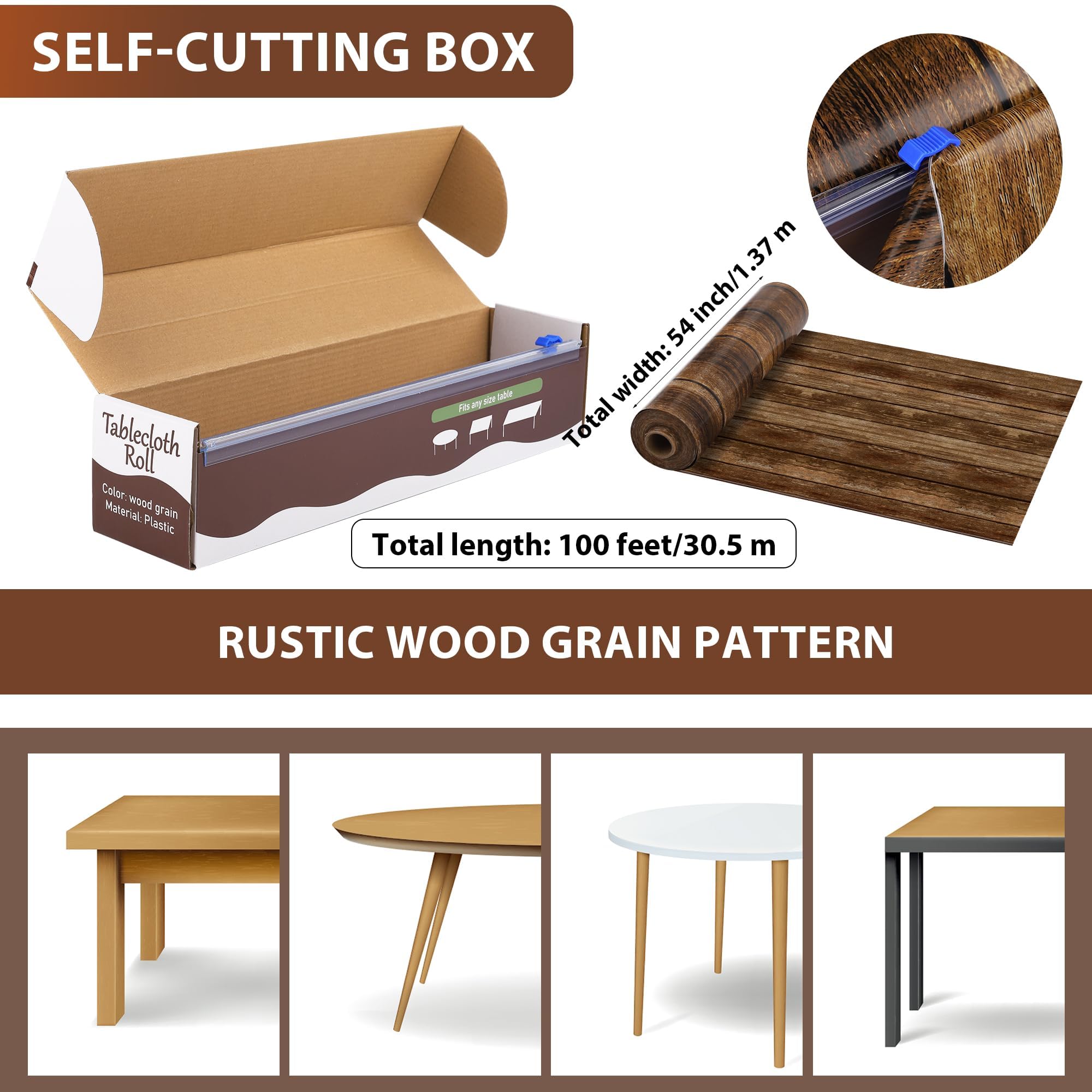 Kochorie cut-to-size wood grain tablecloth roll ideal for tailored dining setups