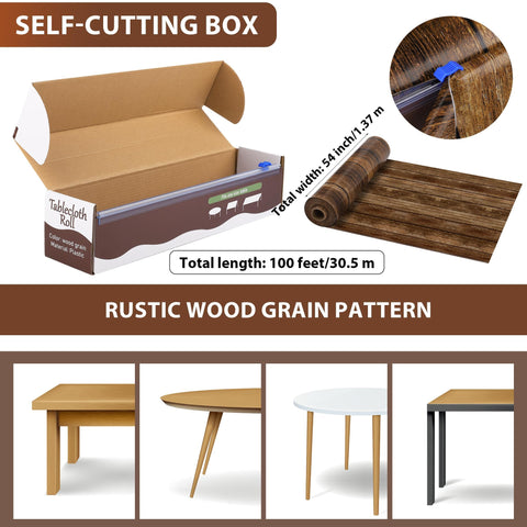 Kochorie cut-to-size wood grain tablecloth roll ideal for tailored dining setups