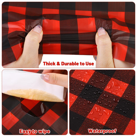 Kochorie disposable plastic tablecloth with easy slide cutter for quick setup.