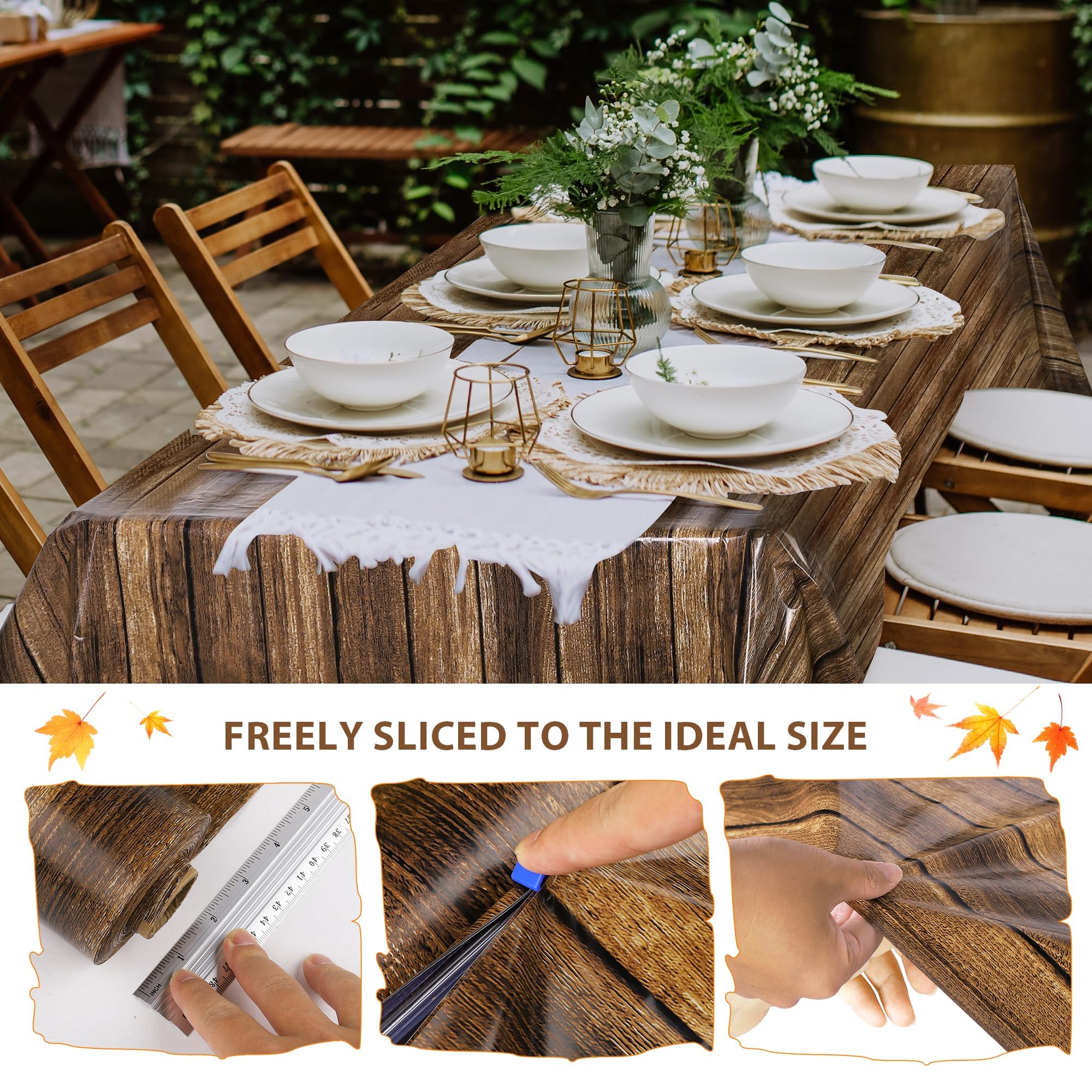 Kochorie waterproof wood grain tablecloth roll protects surfaces outdoors