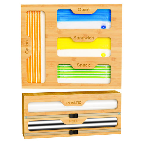 KOCWELL bamboo wrap dispenser shown with tidy drawer and easy access