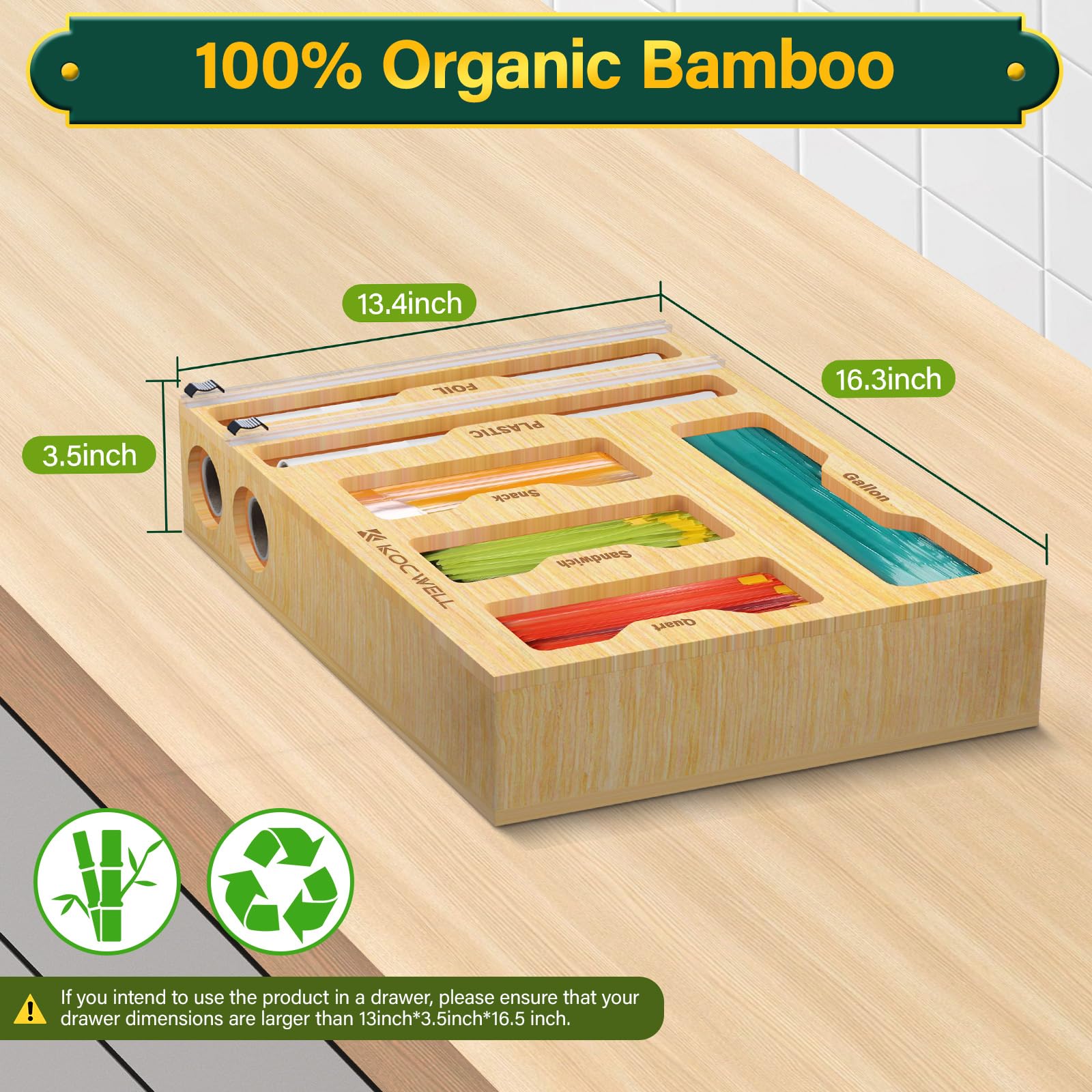 KOCWELL bamboo foil dispenser with cutters for easy, clean foil cuts
