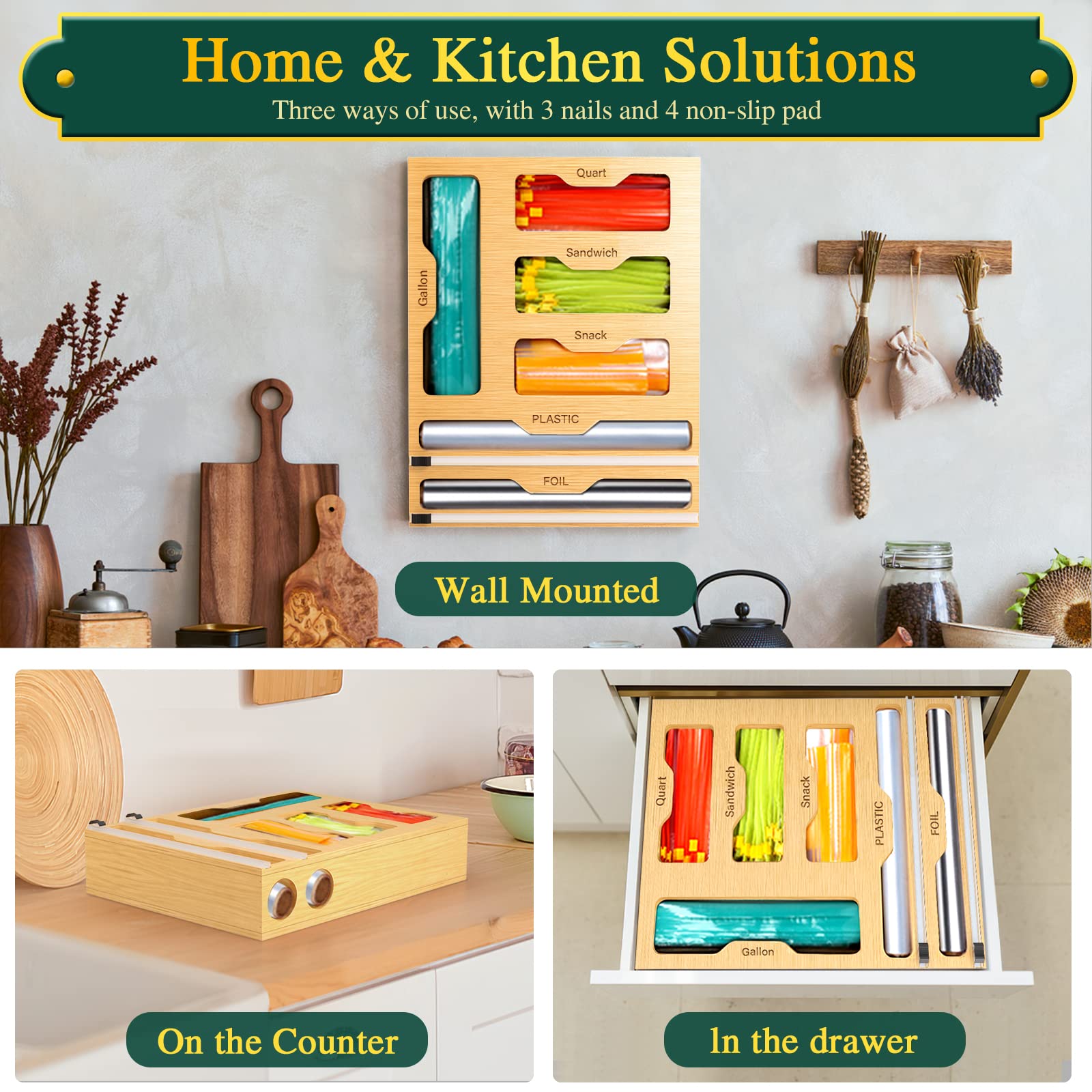 KOCWELL versatile kitchen organizer suitable for drawer, counter, or wall