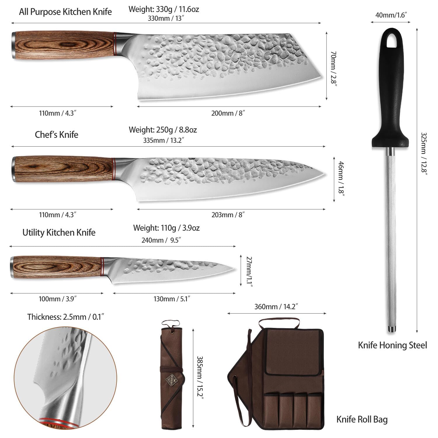 KOFERY chef knife blade close-up showing sharp, durable steel.