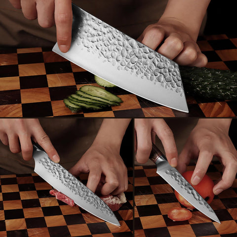 KOFERY knife set displayed on kitchen counter ready for prep.