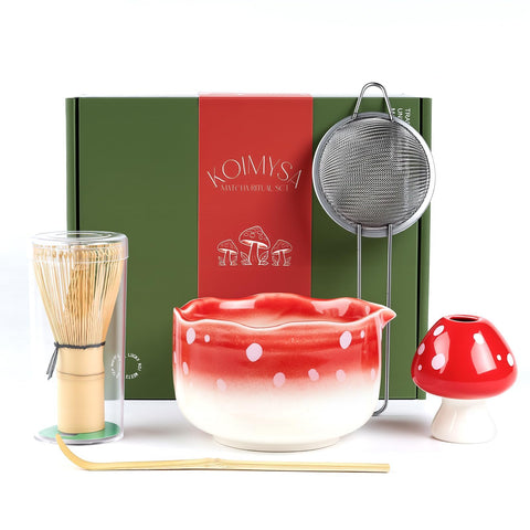 KOIMYSA matcha set mushroom bowl gradient red for authentic tea rituals.