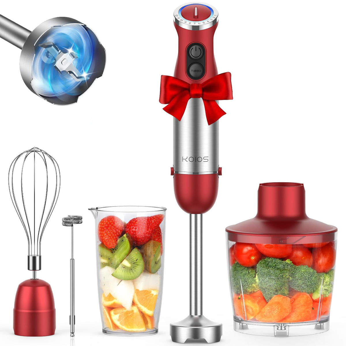 KOIOS 5-in-1 hand blender with beaker for quick smoothies and soups