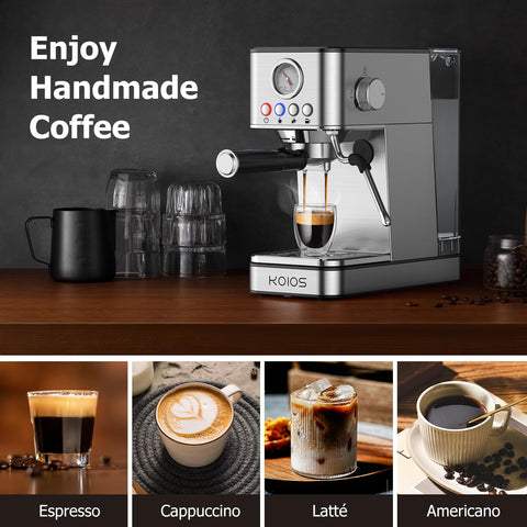 KOIOS espresso machine includes filters and tamper for setup