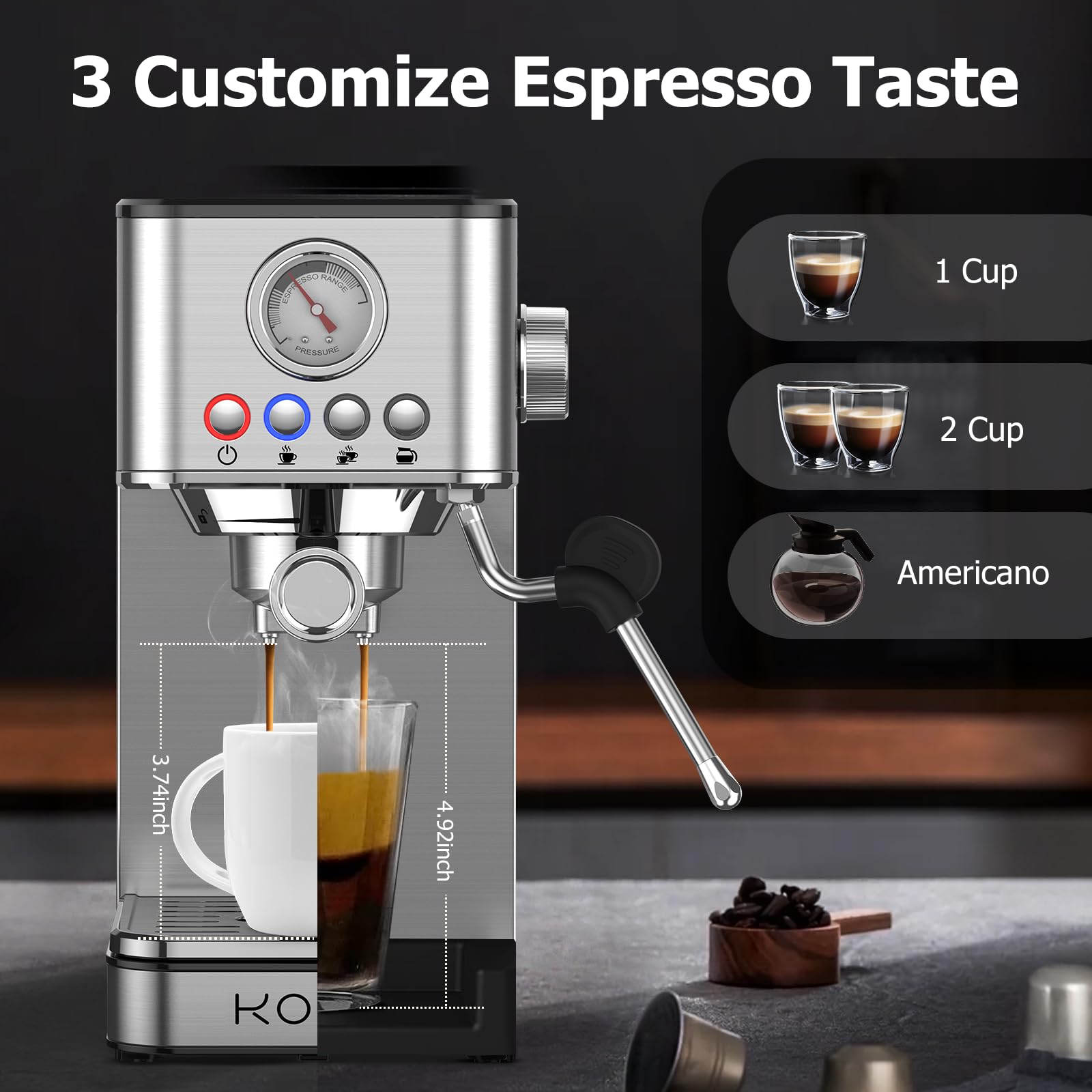 KOIOS espresso machine PID control panel for stable brewing