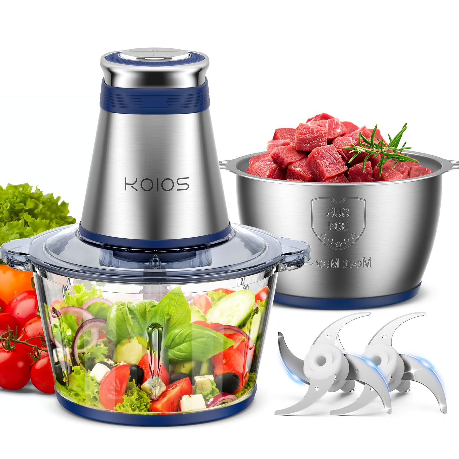 KOIOS food processor with a 500W motor delivers fast, even chopping.