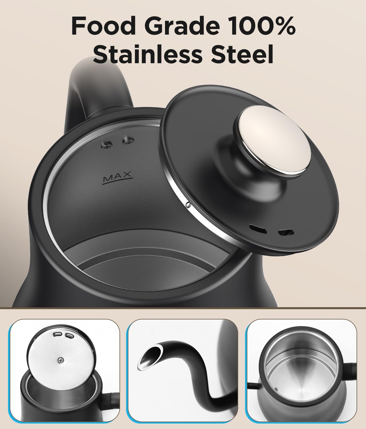 KOIOS gooseneck kettle full-pot steam signals rapid boil in minutes