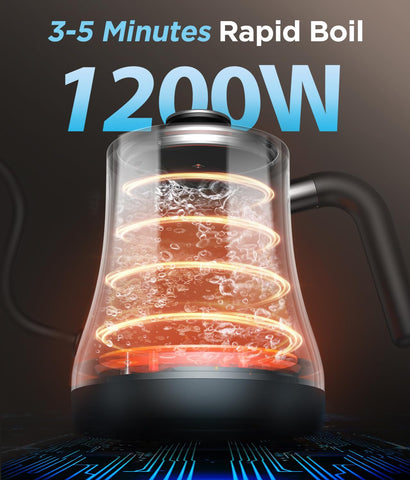 KOIOS gooseneck kettle LCD base shows temps and status at a glance