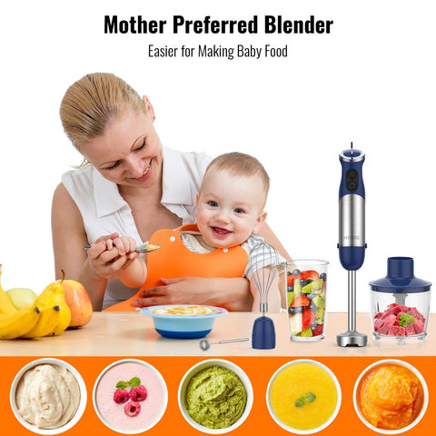 KOIOS immersion blender with 12 speeds enables silky soups and sauces quickly.