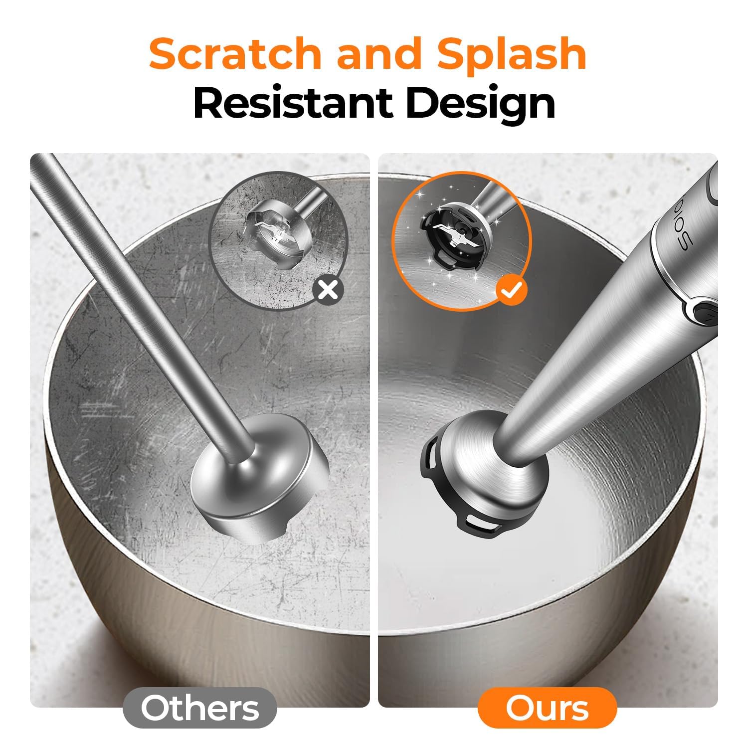 KOIOS anti-scratch shaft protects cookware during blending