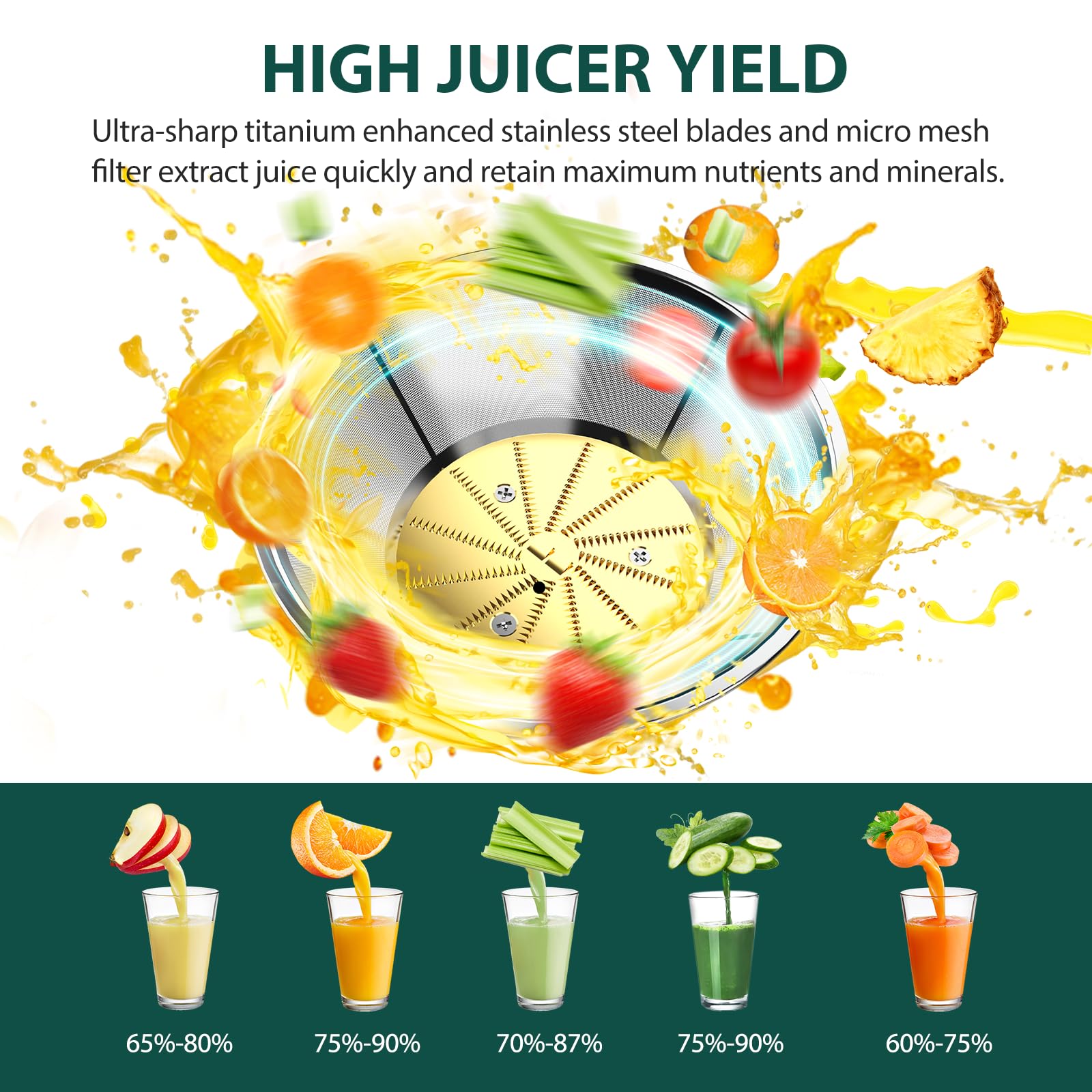 KOIOS juicer 3-speeds mode enables soft and hard produce.