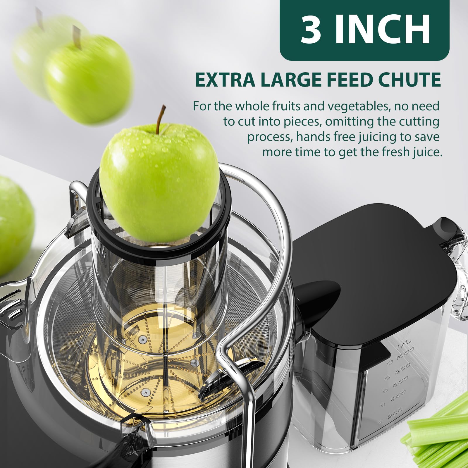 KOIOS titanium-plated filter for smooth juice with minimal froth.