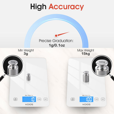 KOIOS kitchen scale display close-up with bright numbers for easy readings