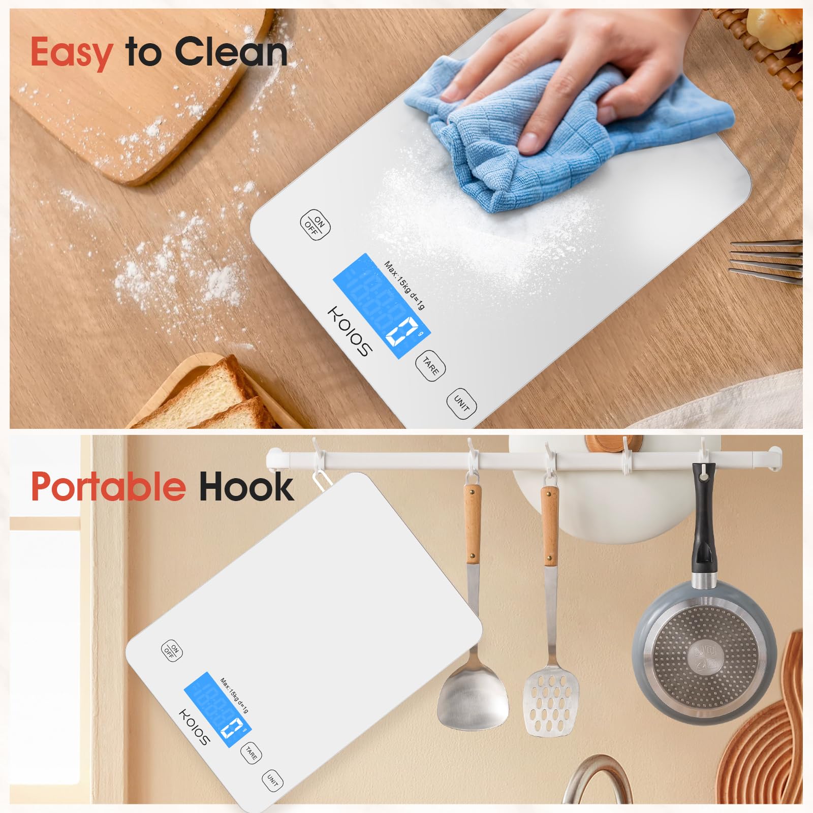 KOIOS kitchen scale in use during baking shows precise gram measurements