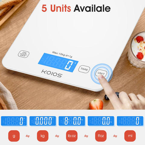 KOIOS kitchen scale Type-C charging with two batteries for flexible power