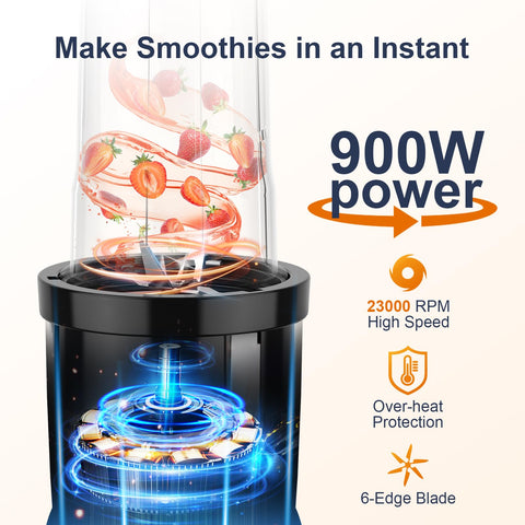 KOIOS Smoothie Blender with stainless steel blades for smooth blends and ice crushing.