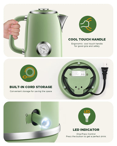 KOIOS 1.8L kettle glowing LED and retro design on display