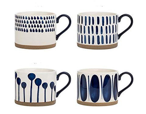 Koja hand-painted mug set on display with four decorative mugs for daily coffee rituals.