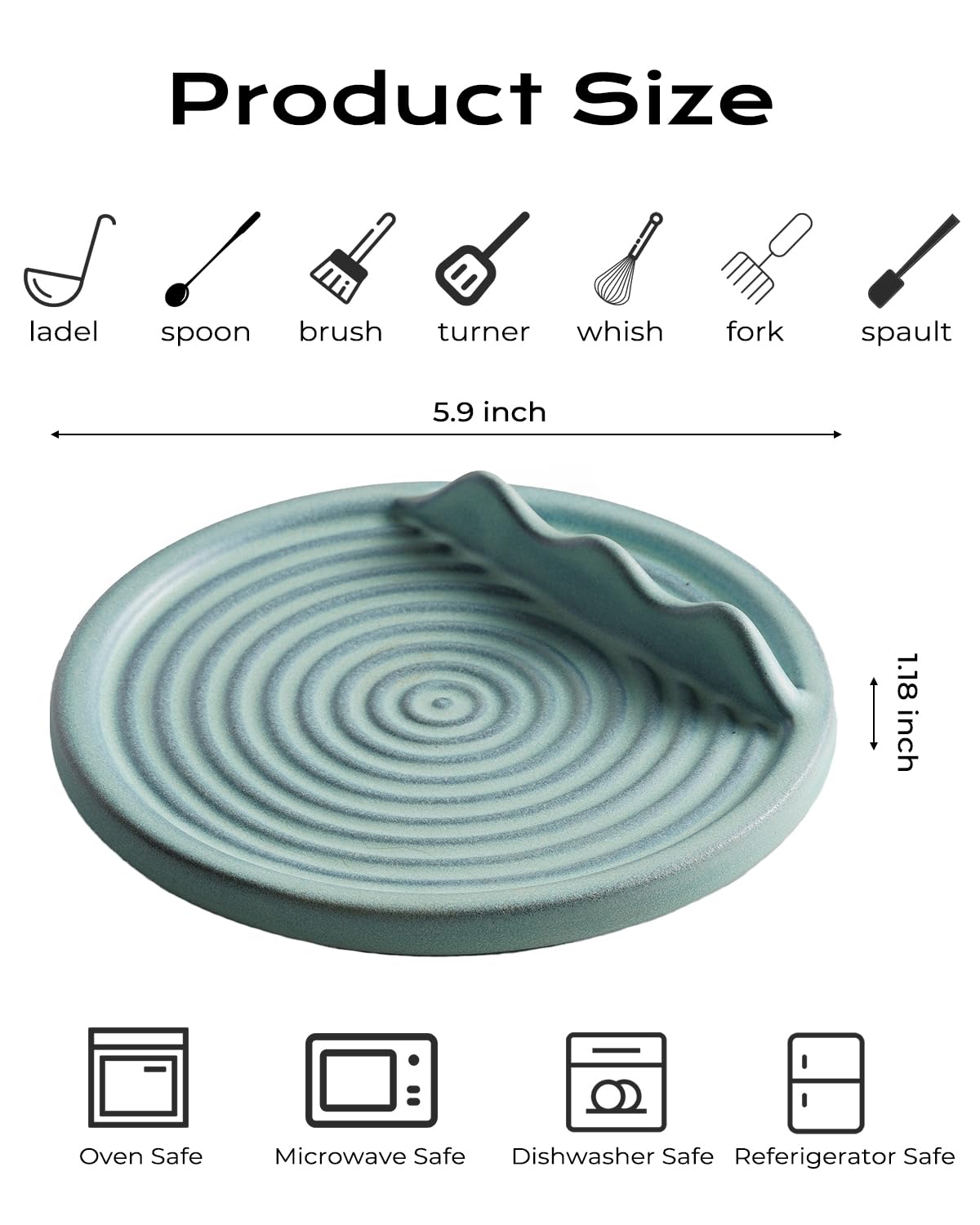 KOKUNKA ceramic spoon holder with wide base prevents tipping during busy cooking.