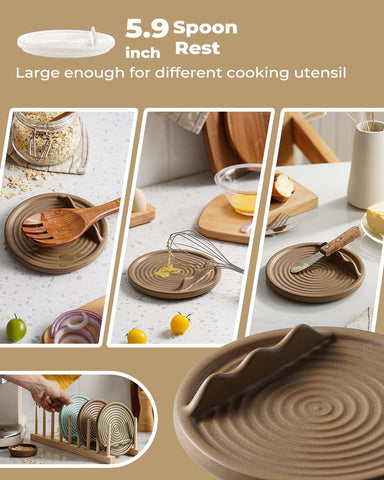 KOKUNKA sturdy 5-9 inch spoon rest prevents tipping while holding spoons, ladles, and tongs