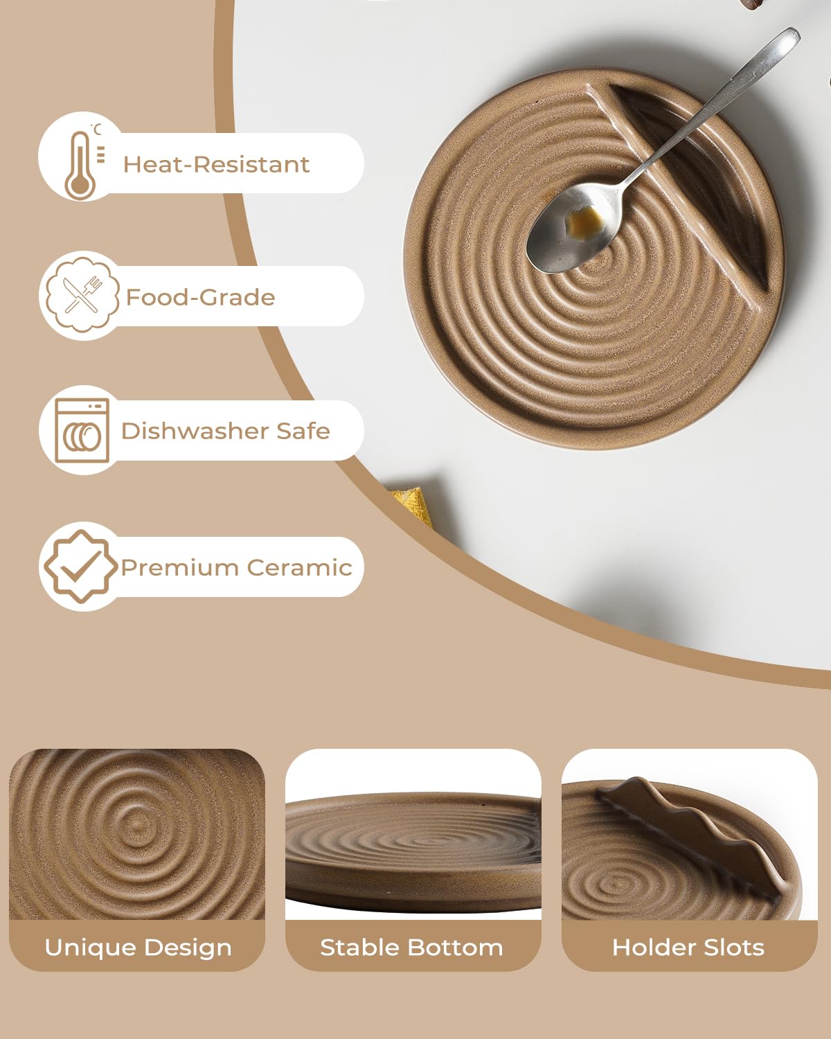 KOKUNKA swirled design spoon rest adds charm to kitchen counters with versatile utensil support
