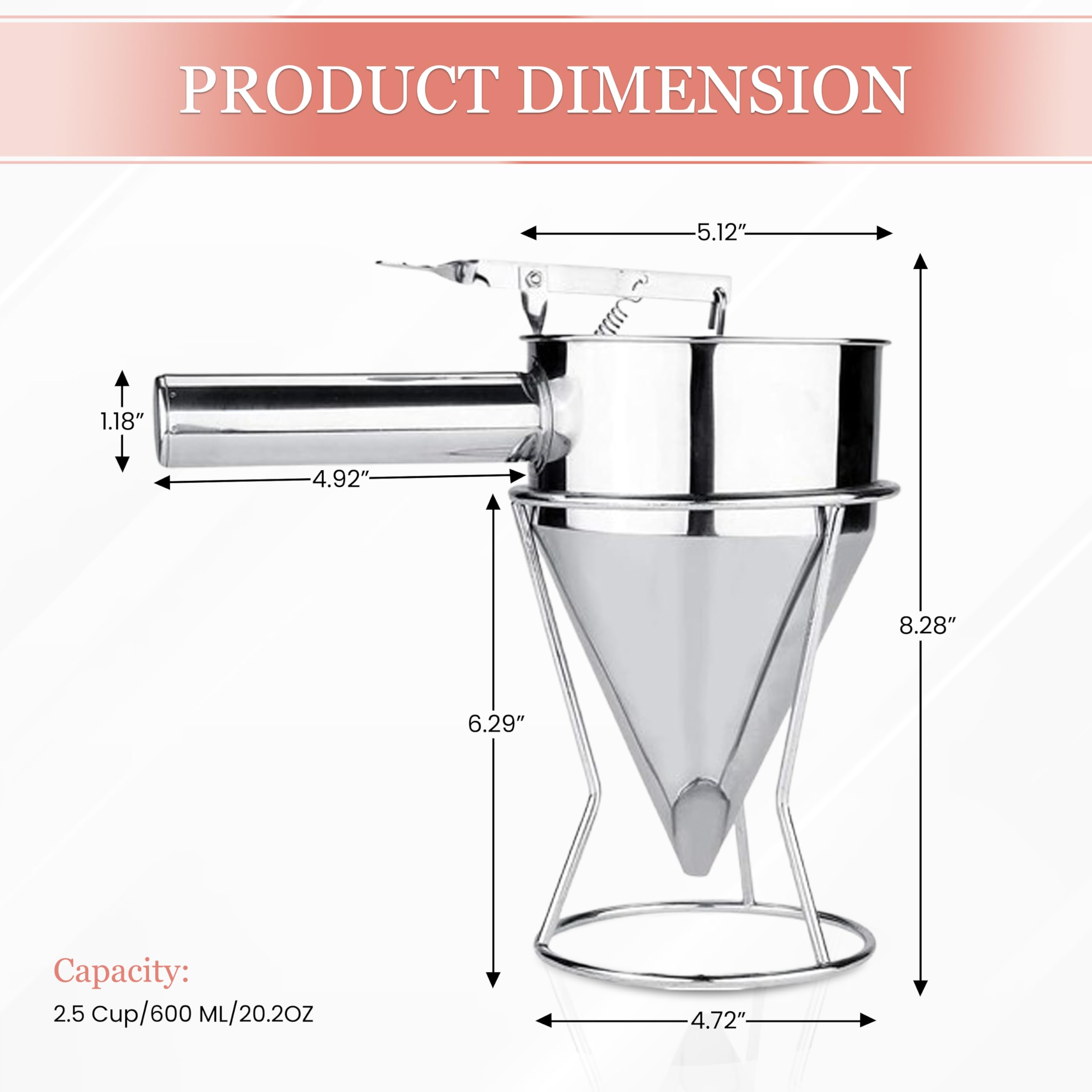 Kolibrox stainless steel confectionery funnel for durable, hygienic chocolate and sauce filling.