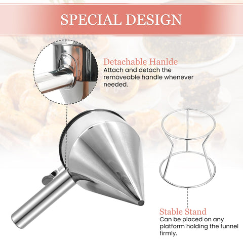 Kolibrox sturdy stand keeps the funnel steady during delicate fillings.