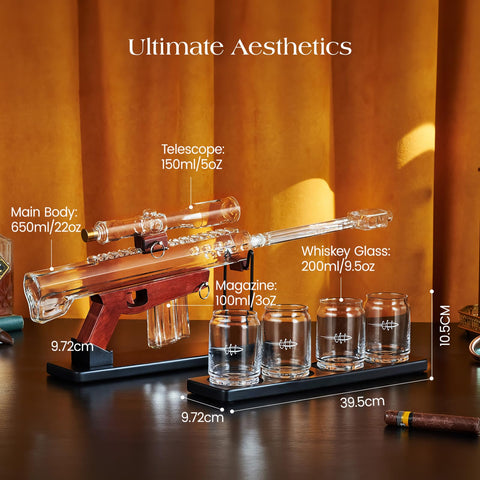 Kollea four‑pack bullet glasses shown with the decanter