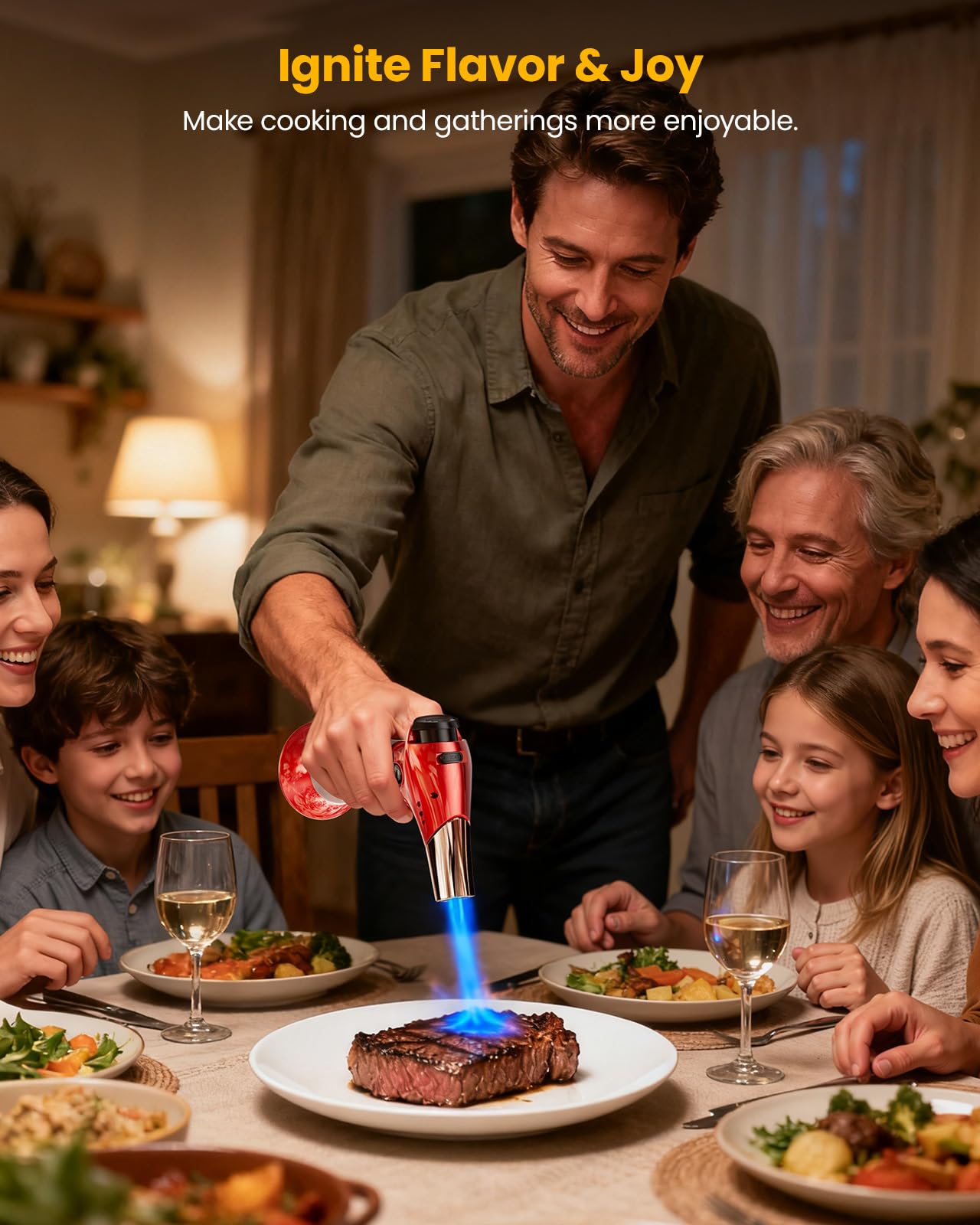 Kollea torch adjustable flame for caramelization and searing.
