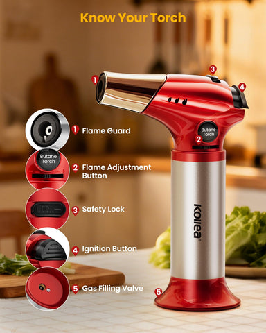Kollea Creme Brulee Torch ergonomic handle for comfortable use.