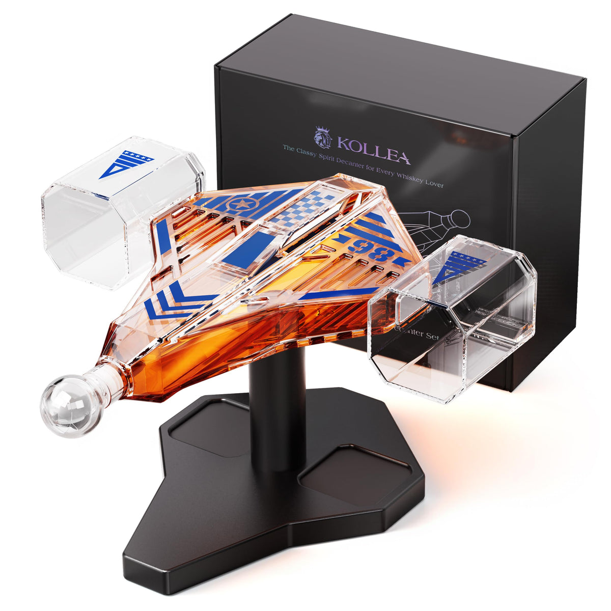 Kollea Galaxy Blue spaceship decanter base offers sturdy support for refined home bar setups.