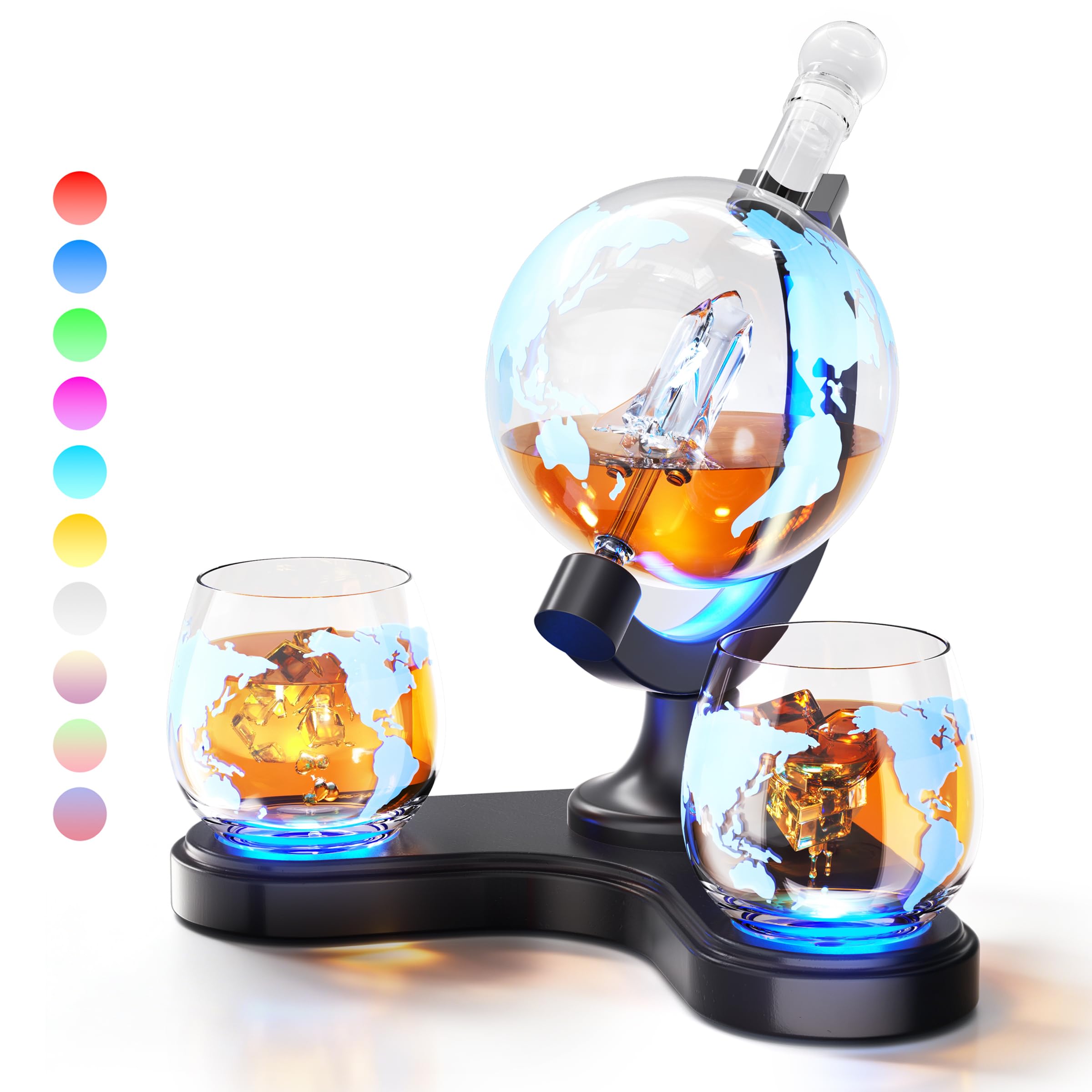 Kollea globe decanter illuminated with seven colors for elegant entertaining