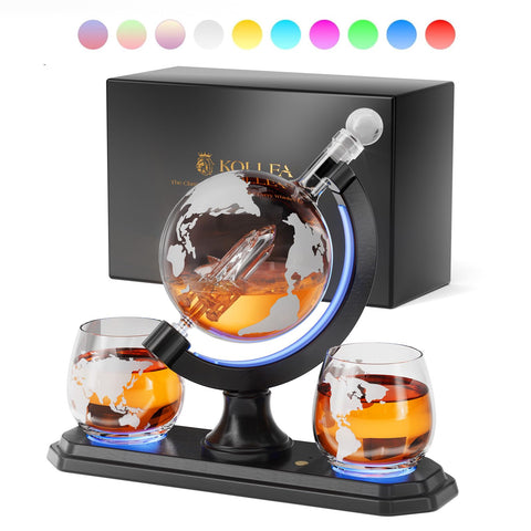 Kollea globe whiskey decanter full set on a stand, ideal for elegant home entertaining.