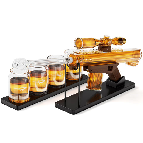 Kollea gun decanter set assembled for elegant home bar display