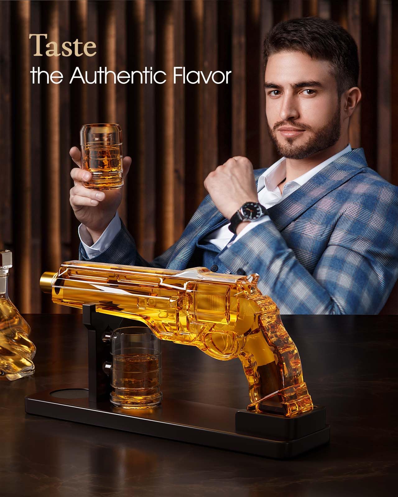 Kollea pistol-style liquor decanter adds a unique focal point