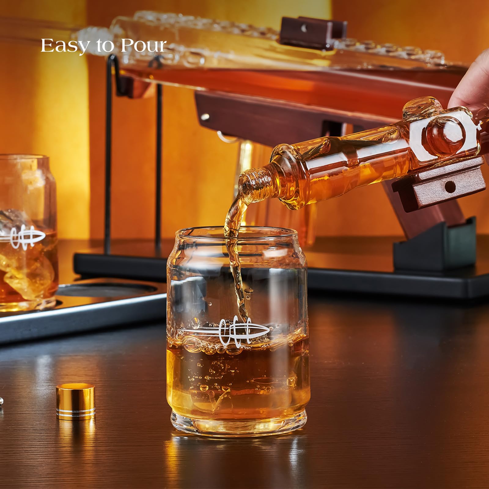 Kollea wooden display stand elevating the decanter and glasses