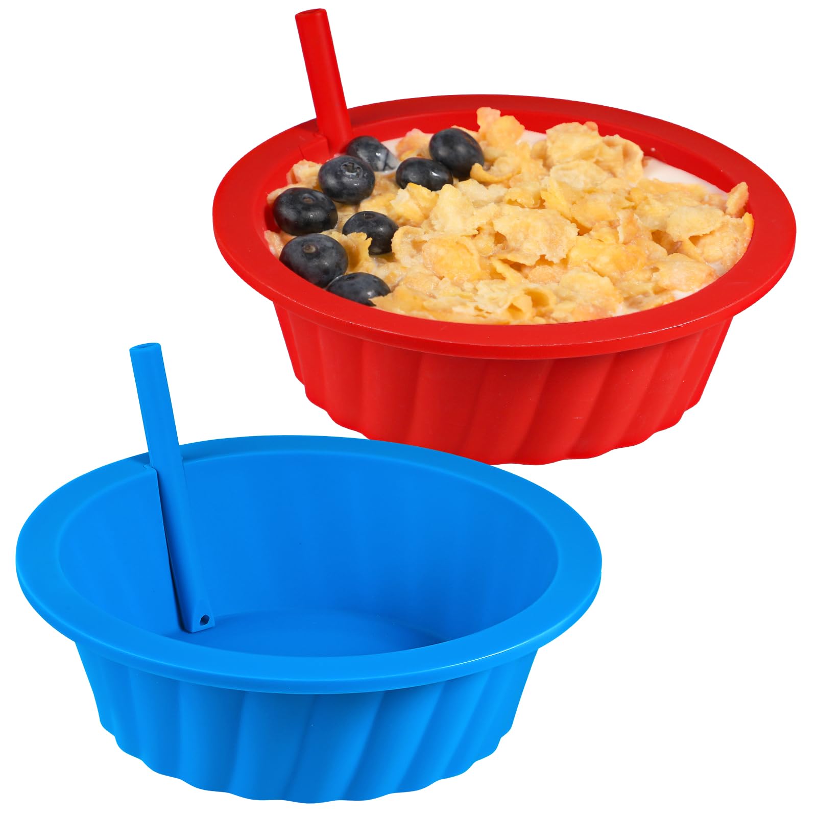 KOLUTI silicone bowls with straws set 2 for mess-free breakfast serving.