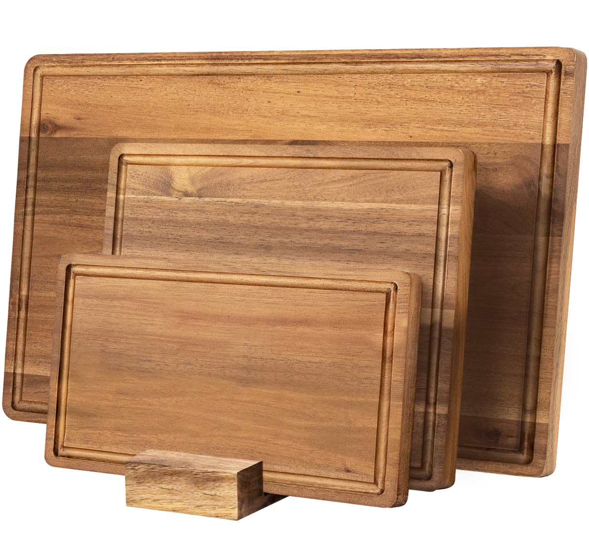 KOLWOVEN acacia cutting board giant end-grain surface, knife-friendly and durable.