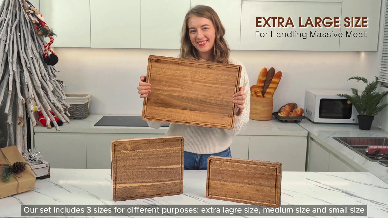 KOLWOVEN acacia cutting board holder, keeps boards organized and within reach.