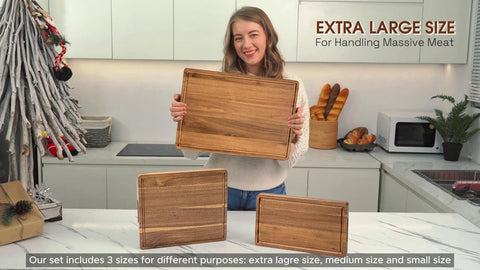 KOLWOVEN acacia cutting board holder, keeps boards organized and within reach.