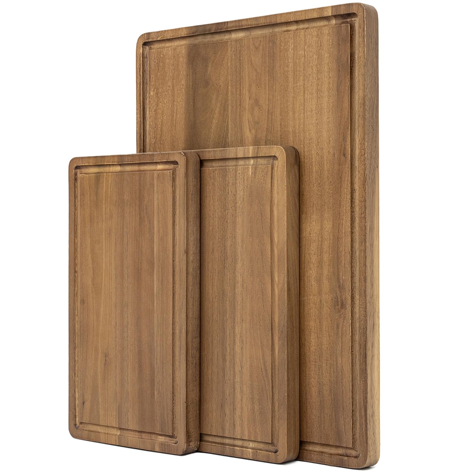 KOLWOVEN acacia cutting board non-slip base during chopping.
